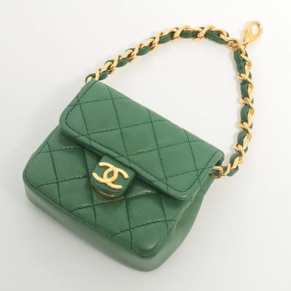 Sold Chanel Vintage Green Lambskin Matelasse Quilted Micro Mini classic flap bag - Picture 1 of 6
